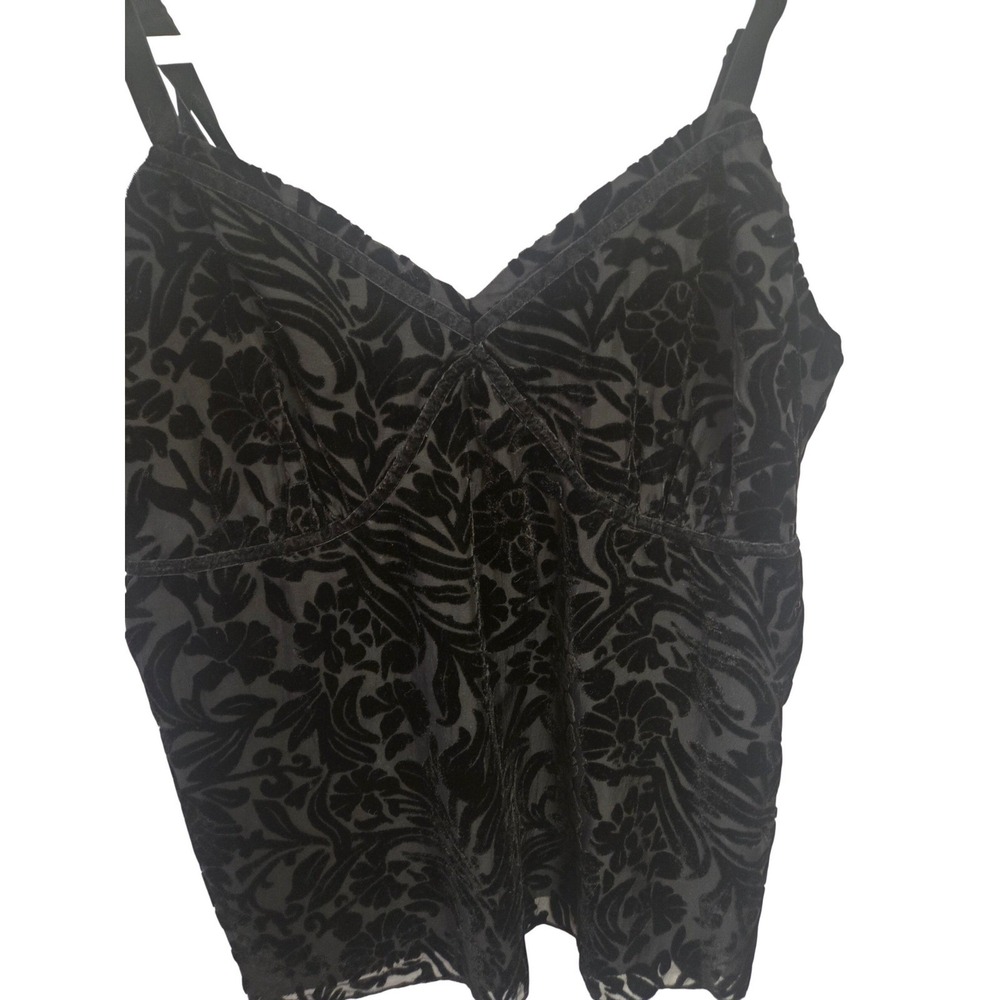 Y2k Whimseygoth‎ Black Floral Velvet Burnout Camisole Top Adjustable Straps 20W
